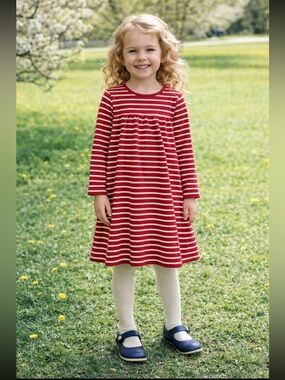 Hanna Anderson Long Sleeve Skater Dress Size 5/130 Red White Stripe